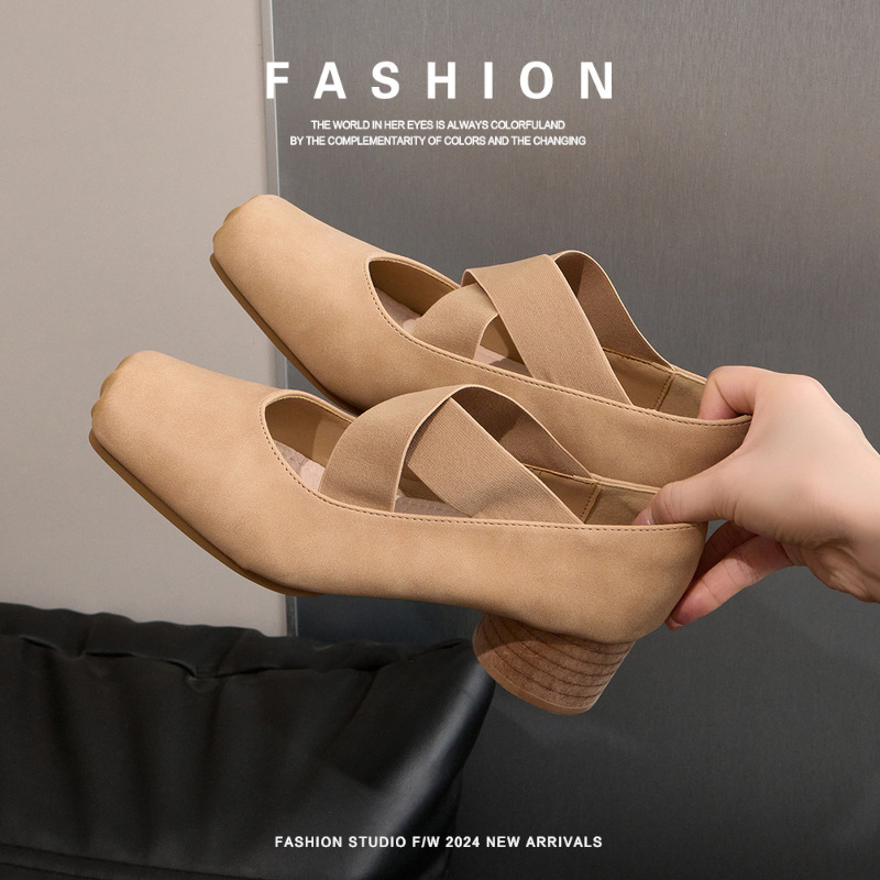 Genuine Leather Small Leather Shoes New Spring and Autumn Version Chunky Heel 2026 High-Heeled Single Shoes Retro Ballet Shoes Mary Jane Shoes for Women