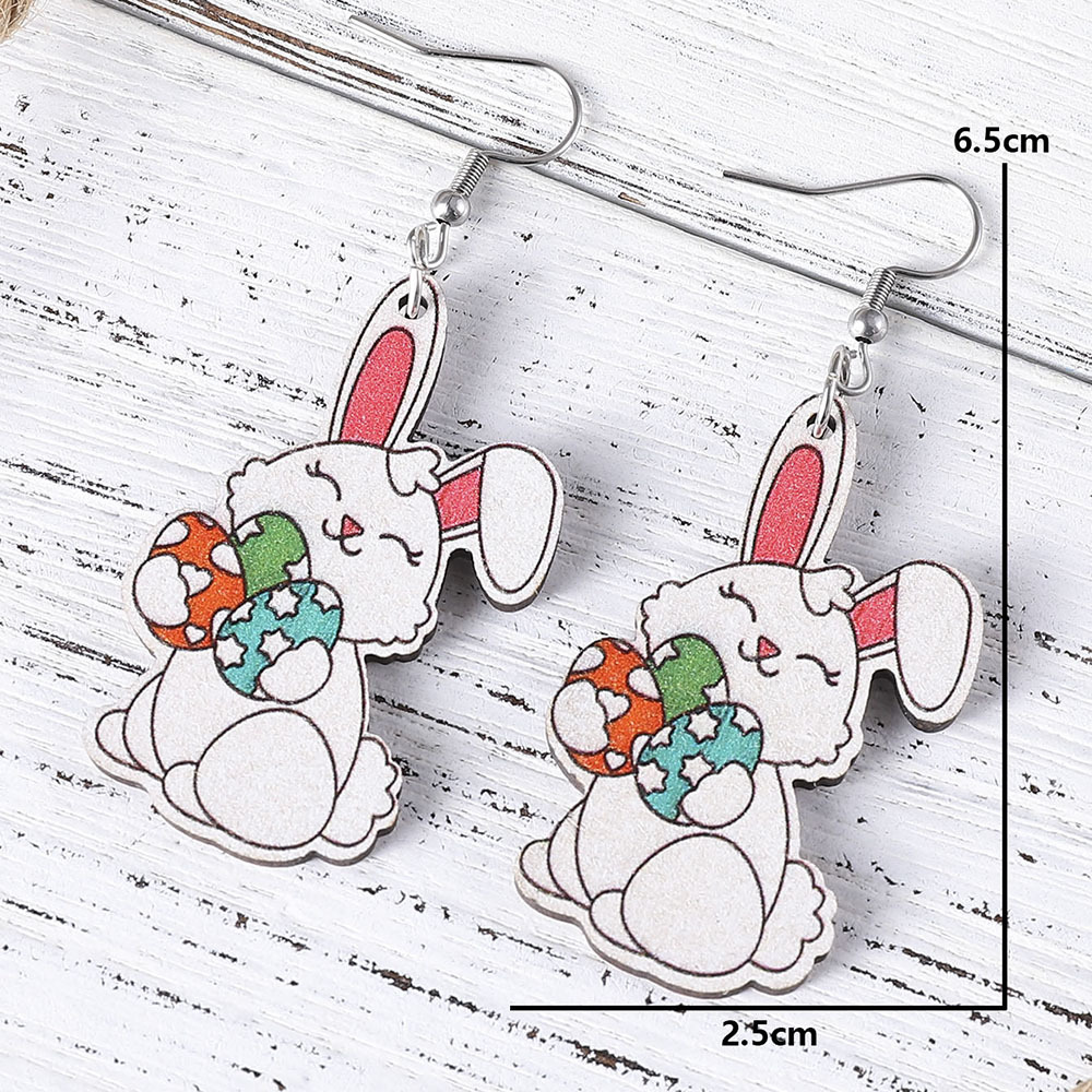 1 Paire Mode Lapin Bois Pâques Femmes Boucles D'oreilles display picture 5