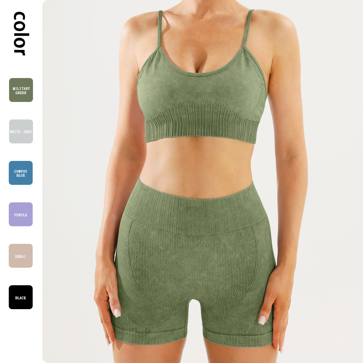 Conjunto de yoga sin costura europeo y americano, hermoso sujetador deportivo a prueba de golpes de alta resistencia, ropa interior de recolección de alta elasticidad, ropa de fitness image 1