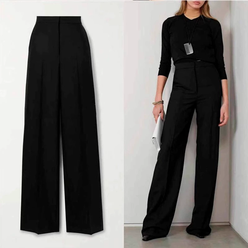 Новые женские брюки из шерсти с высокой талией, прямые, зауженные, чёрные, широкие, весна-осень 2025 года.