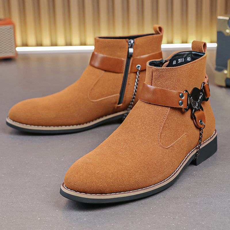 Otoño estilo británico moda cadena alta Martin botas retro casual color sólido botas cortas transfronterizas de gran tamaño botas de cuero para hombres