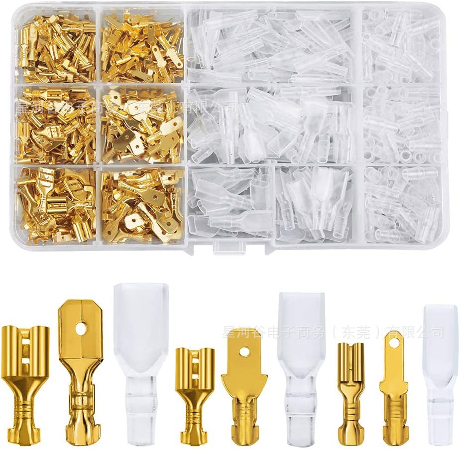 480pcs Boxed Spring Blade Terminal Copper Tinned Bare Terminal Spring Gold Withulation Protection