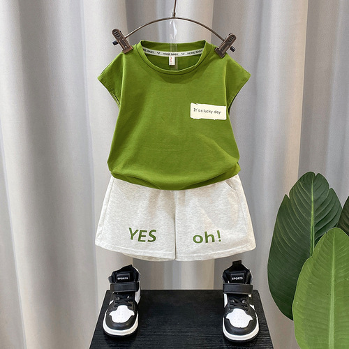 Children's Backless Top Set for Boys Summer Thin Pure Color 2024 New Style Cool Boy Sleeveless Clothing Casual Sports