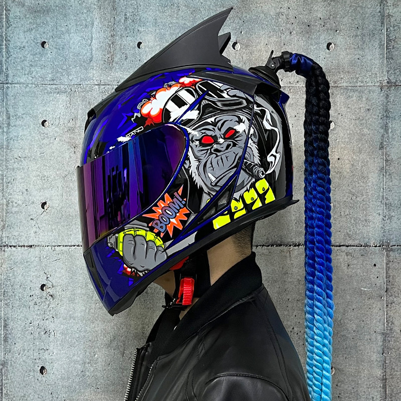 JIEKAI coche eléctrico bicicleta casco hombres y mujeres casco completo cuatro estaciones doble espejo bluetooth personalidad casco gris mentira carrera