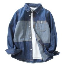 男童薄款牛仔衬衫春秋季新款2025中大童休闲长袖纯棉拼接薄外套潮