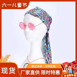 欧美万圣节派对套装 迪斯科风格花色头巾套装带墨镜项链