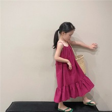 新款2024宝宝夏韩国版女童甜美火龙果吊带长裙沙滩裙度假背心裙