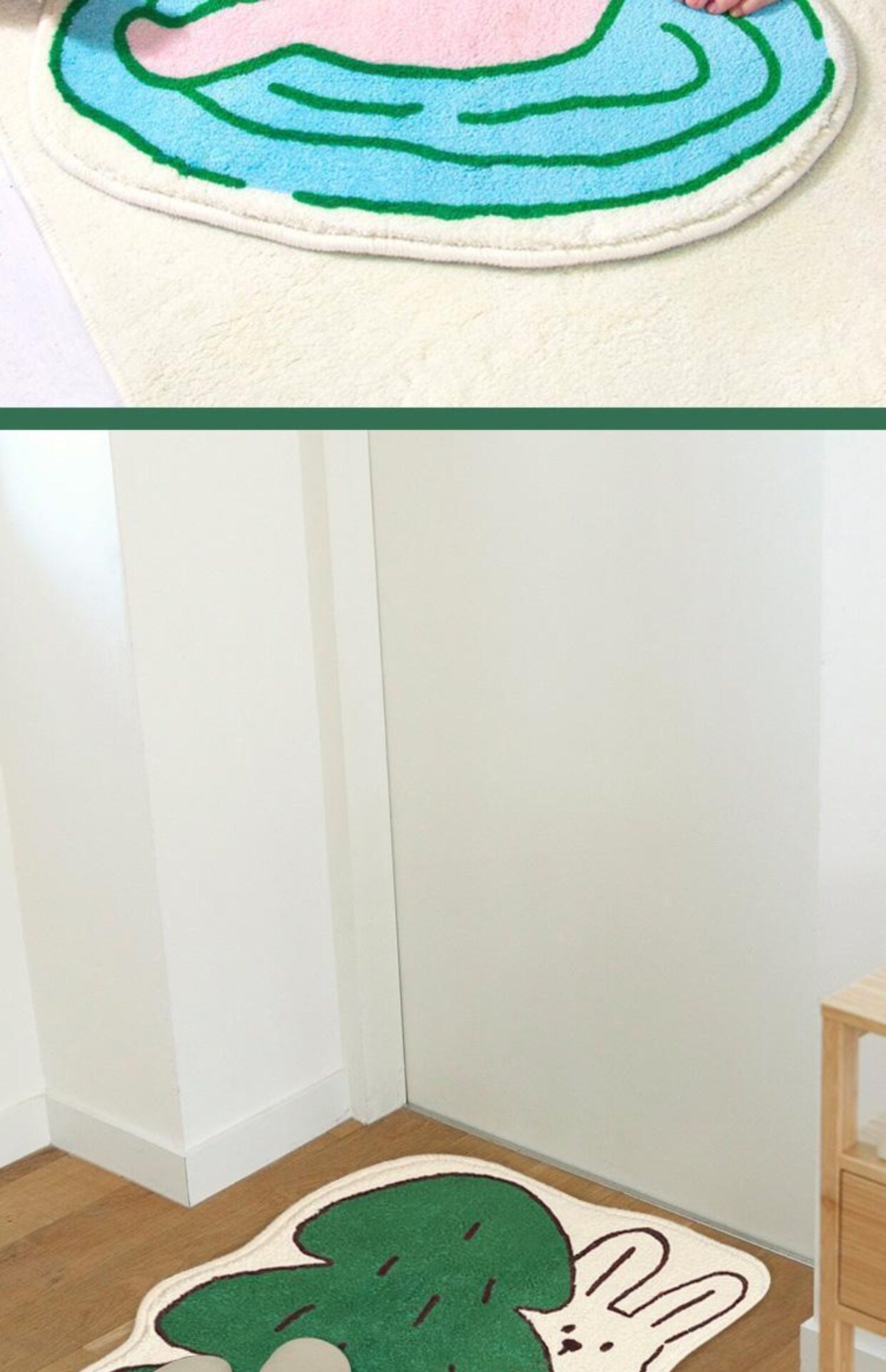 Korean-style cute bunny bathroom mat, absorbent faux cashmere mat, non-slip and easy-to-clean foot mat for bathroom entrance