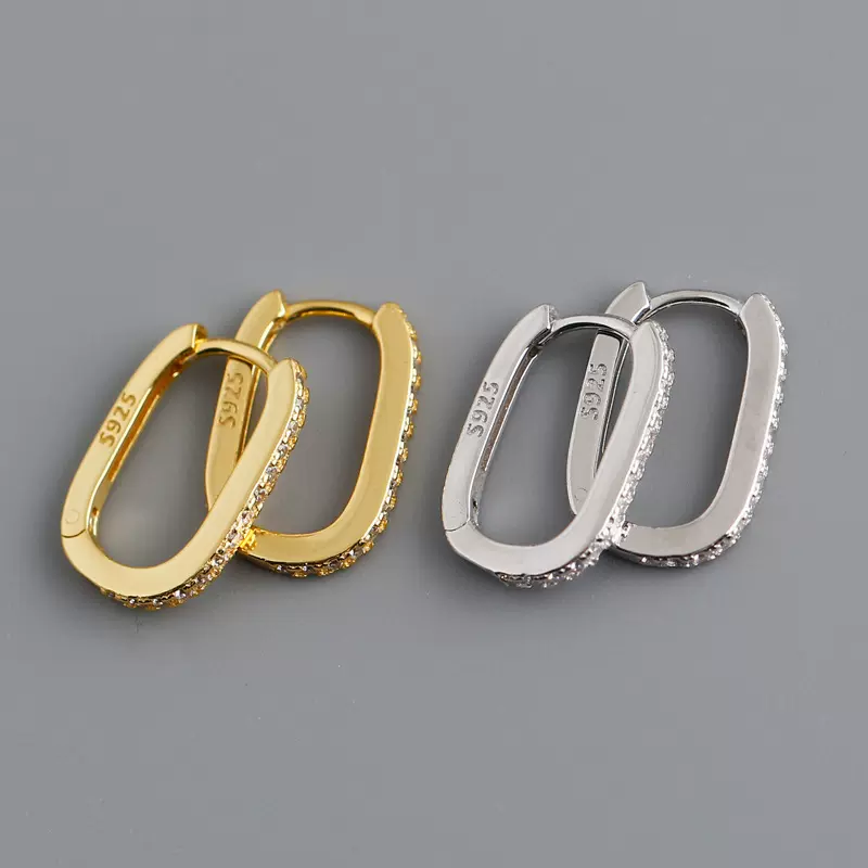 EH1184 外贸欧美个性ins镶锆石s925纯银圈形耳扣耳环女