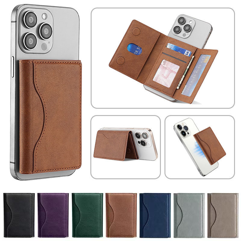 Cross-Border Applicable Mobile Phone Back Sticker Wallet Card Holder Magsafe Magnetic Leather Card Holder iPhone Phone Stand Cross-Border Applicable Mobile Phone Back Sticker Wallet Card Holder Magsafe Magnetic Leather Card Holder iPhone Phone Stand