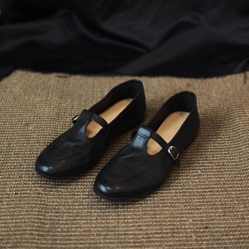 Sheepskin version ~ British style loafers women's retro small leather shoes round head shoes t-shaped flat-bottomed Mary Jane shoes Sheepskin version ~ British style loafers women's retro small leather shoes round head shoes t-shaped flat-bottomed Mary Jane shoes