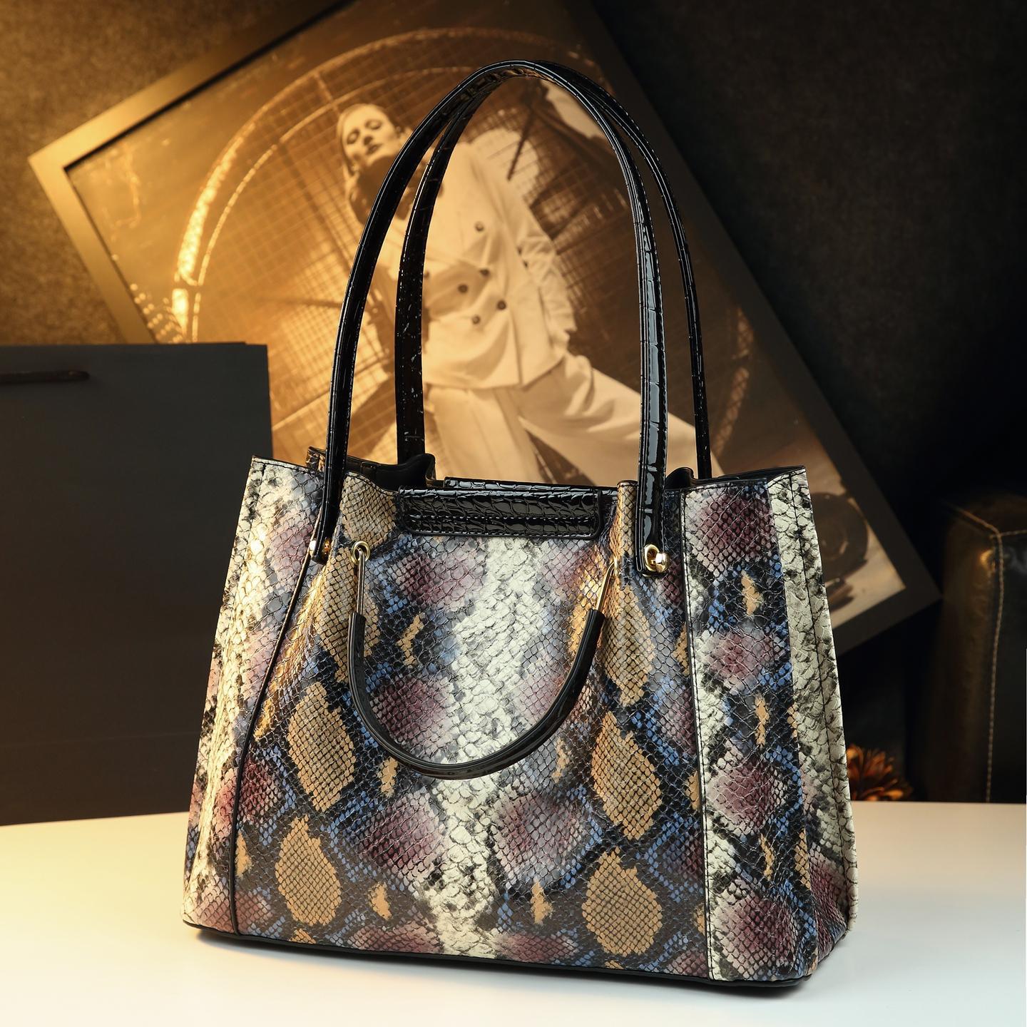 Túi tote da nữ cỡ lớn đeo vai chéo phong cách retro — vàng, màu đỏ tía, màu xanh đậm