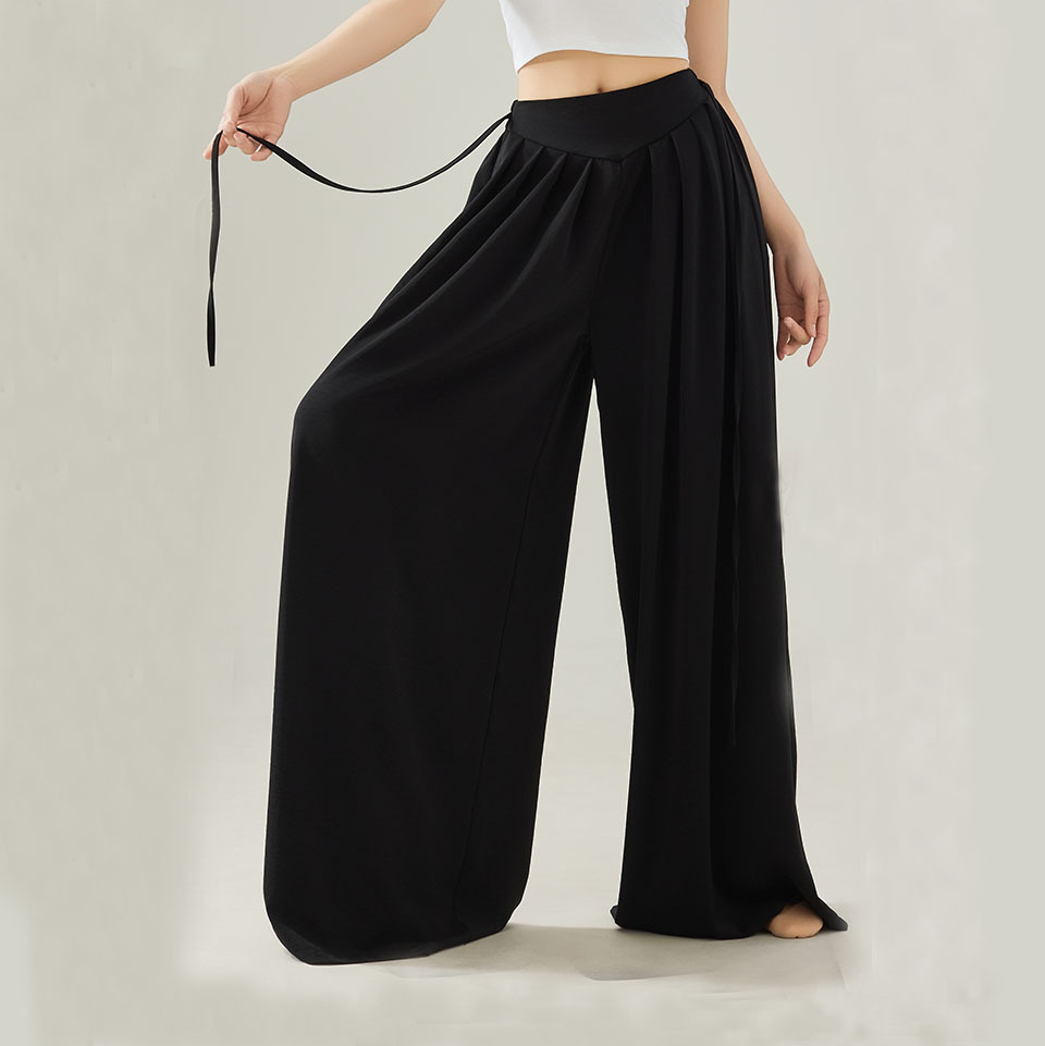 Dance Pants for Women Adult Modern Body Practice Black Lace-Up Loose Wide-Leg Chinese Classical Elegant Dance Pants