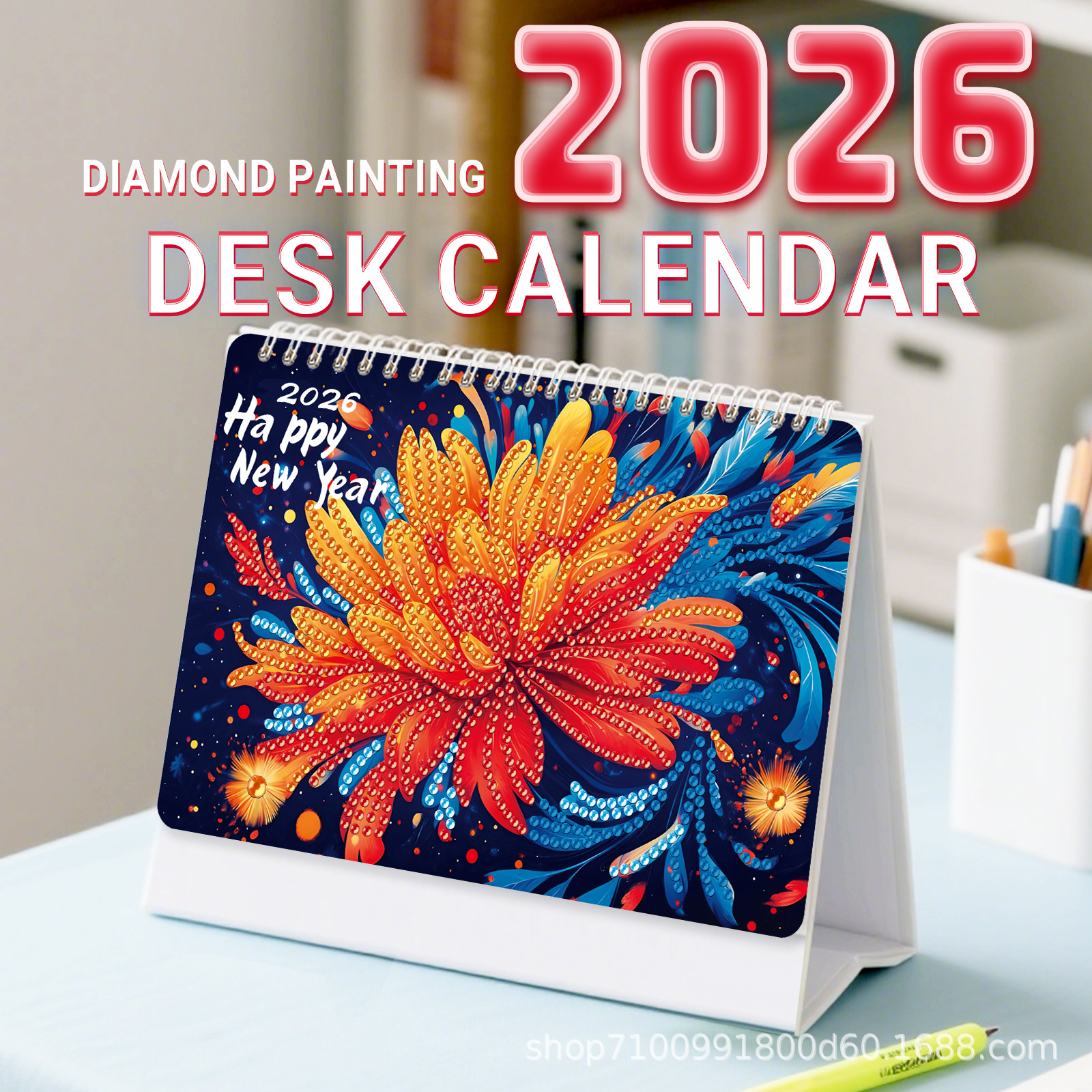 Transfronterizos para 2026 pinturas de mampostería DIY hechas a mano alrededor del conjunto de pegatinas de diamantes de mesa calendario de fábrica en stock