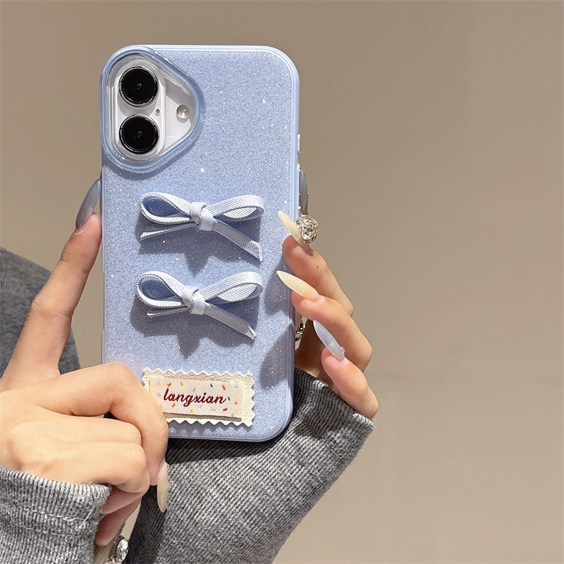 フラッシュ粉立体蝶ネクタイiPhone14/13はアップル16/15promax携帯電話ケースの転倒防止カバーを適用している|undefined