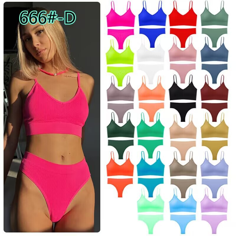 Cross-border 666# Large U-back Vest Girls' Bra Set French Sexy Sling Sling Underwear Set with T-pants for Women Cross-border 666# Large U-back Vest Girls' Bra Set French Sexy Sling Sling Underwear Set with T-pants for Women