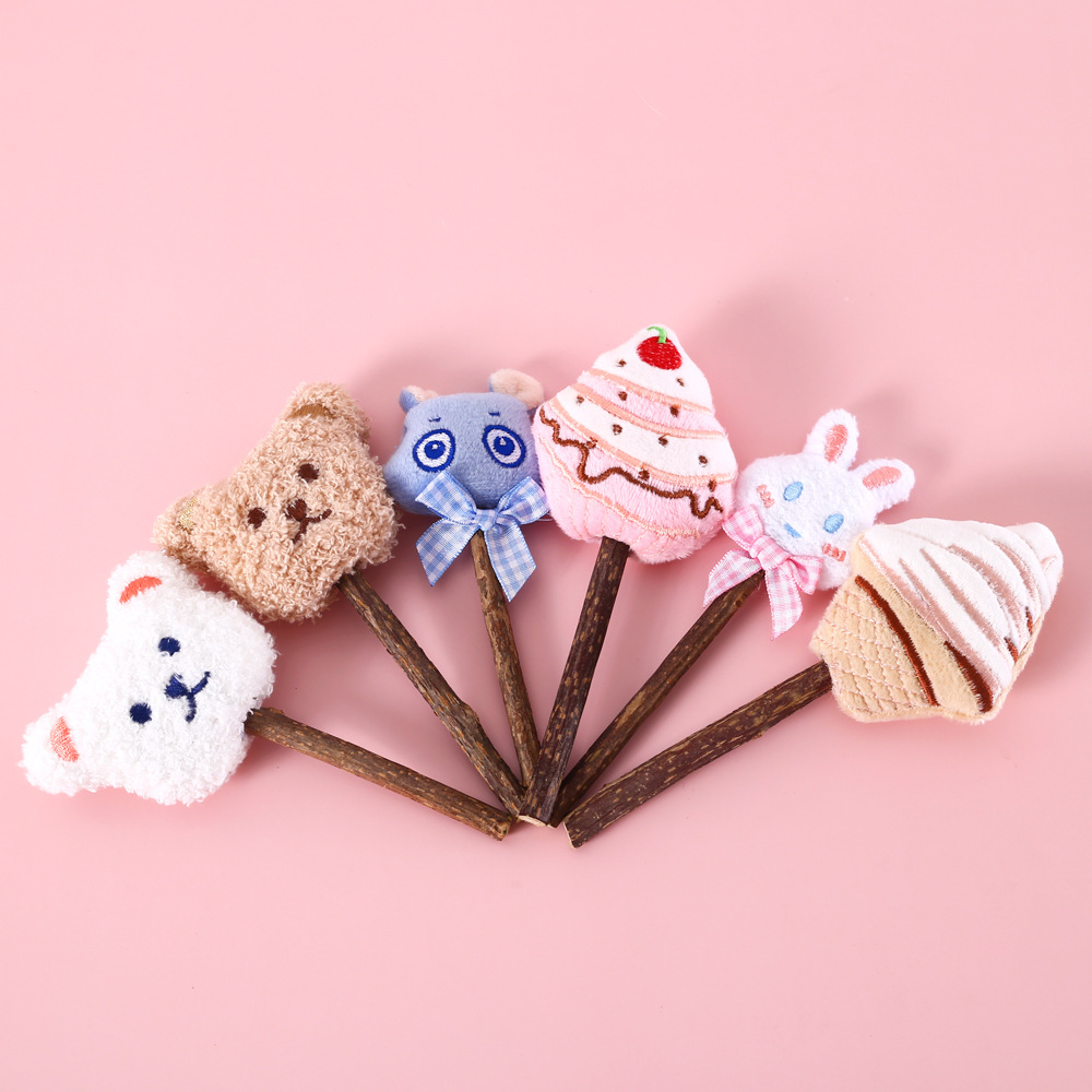 Mascota gato de dibujos animados oso peluche conejo pastel helado molar Lollipop Polygonum multiflorum limpieza diente juguete