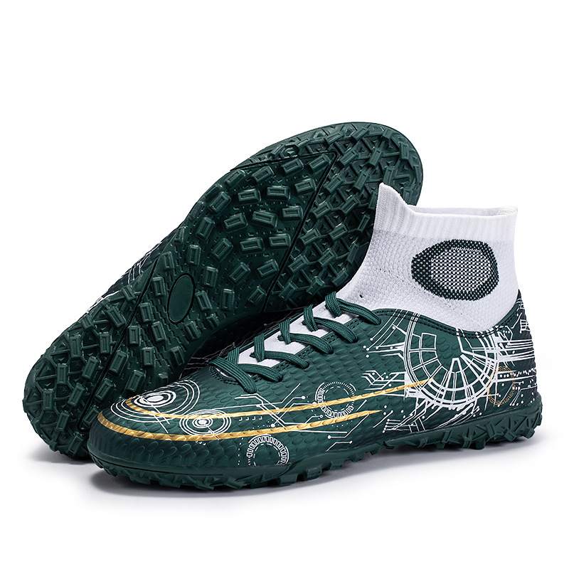 2023 transfronteriza nuevos zapatos de fútbol FGTF de los hombres transpirable de alta superior pico frito roto zapatos de fútbol zapatos de entrenamiento de hierba