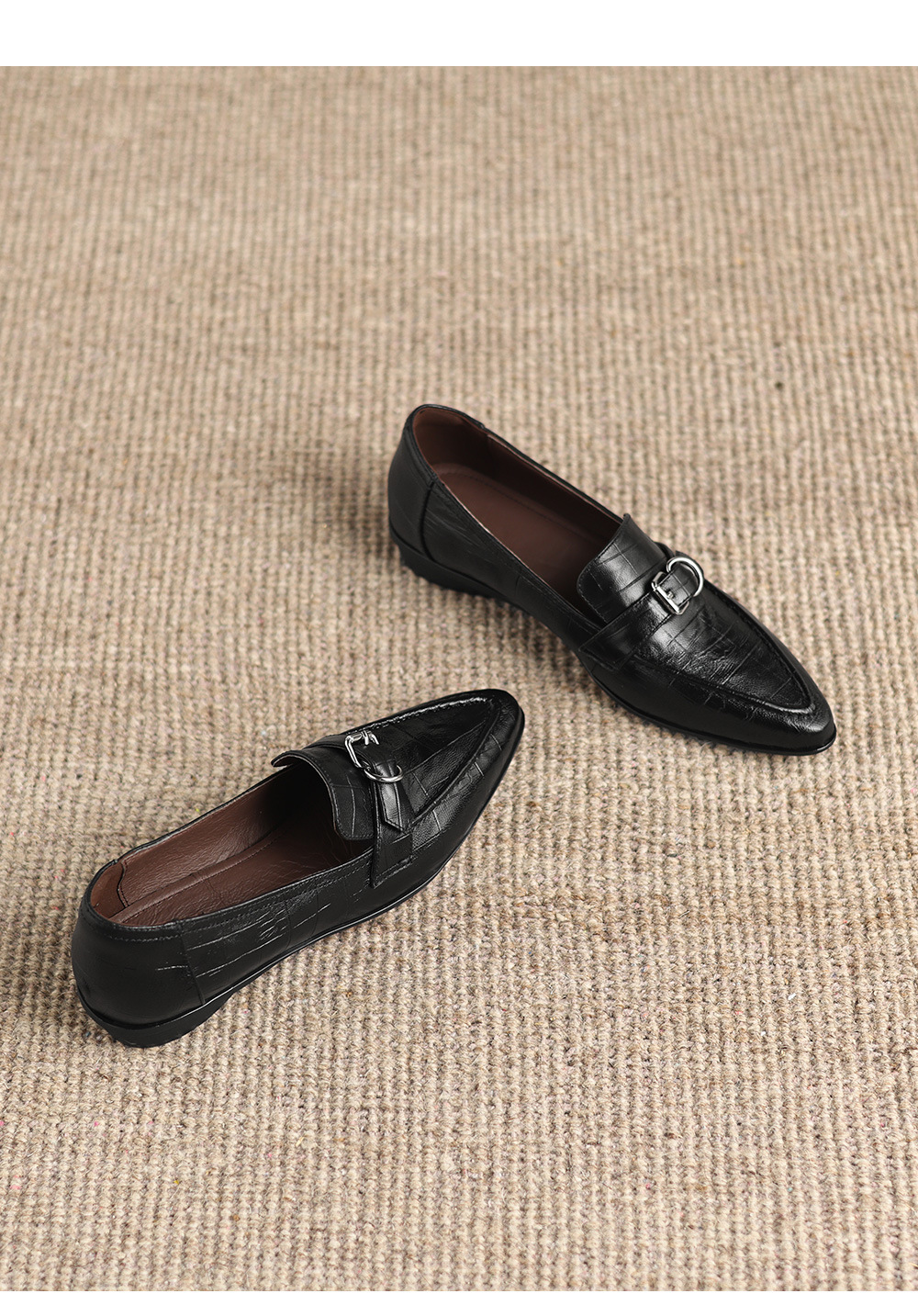 Giày loafer nữ phong cách Anh quốc, mũi sâu, gót thấp vuông, da bò — màu nâu chi tiết 20