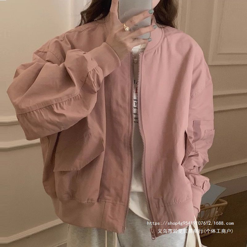 Women's short jacket, spring and autumn new style, petite Harajuku Hong Kong style loose American baseball jacket