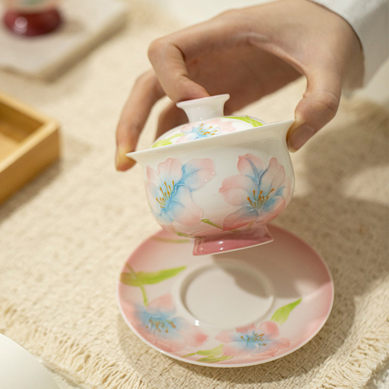 墨己绯粉露染牡丹手绘有田烧茶具合集功夫茶具陶瓷茶壶主人杯茶杯|undefined