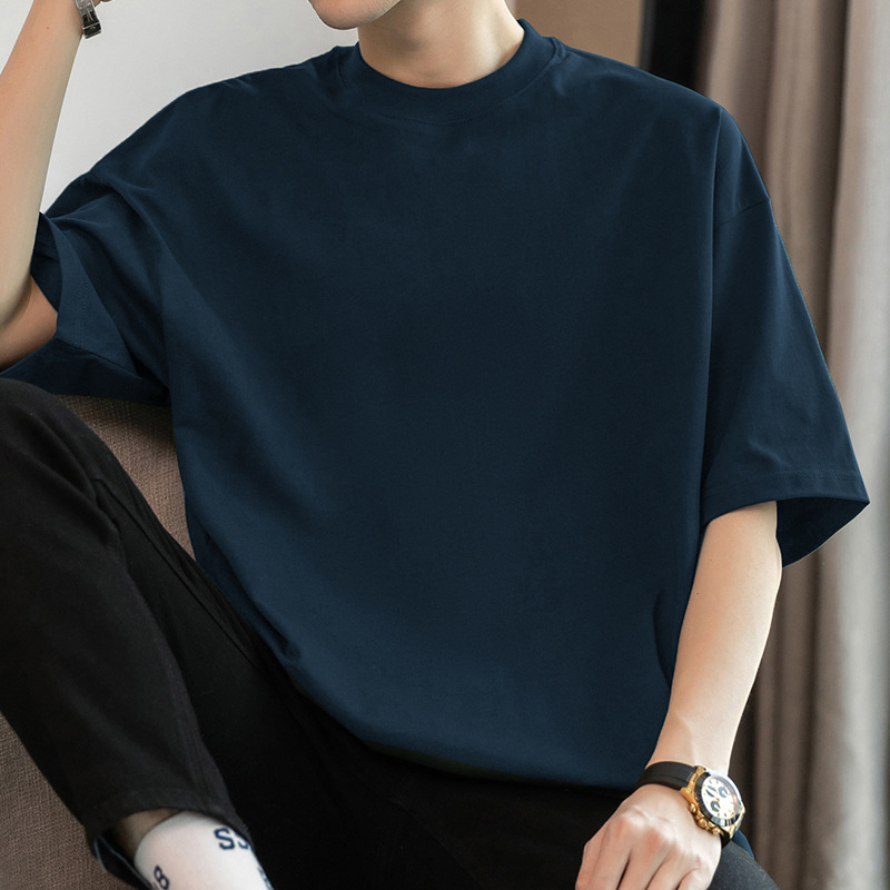 200g 헤비 코튼 티셔츠 남성용 반팔 라운드 넥 탑 아메리칸 루즈 반팔 솔리드 컬러 티셔츠