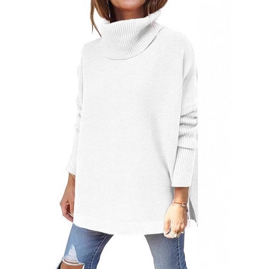 2025 Amazon Cross-Border Turtleneck Sweater Mid-Length Bat Sleeve Hem Waist Pullover Sweater Knitted Women
