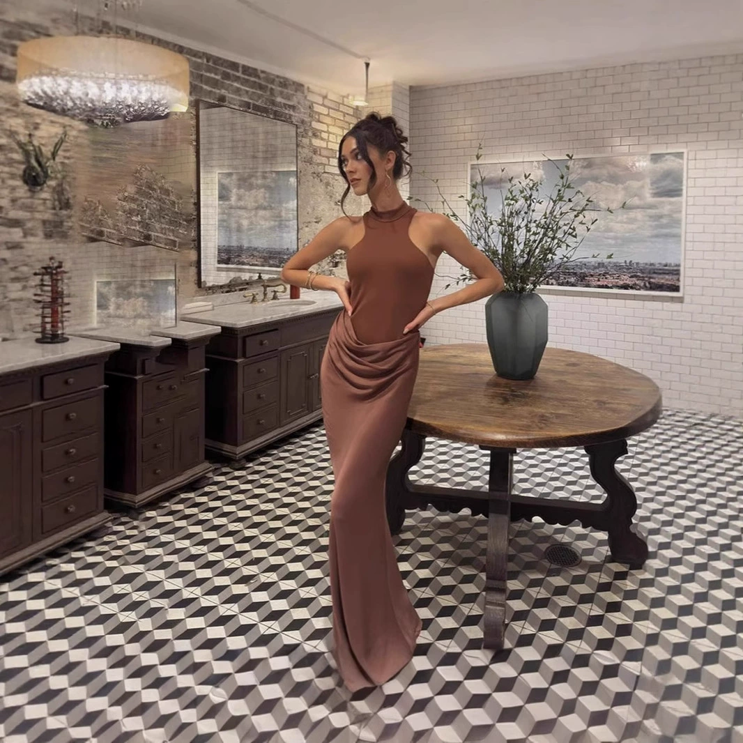 2025 Весенне-летняя мода: Женская одежда оптом, элегантная безрукавка с комбинированным дизайном, однотонная, с круглым вырезом, длинная юбка, стиль для работы и отпуска