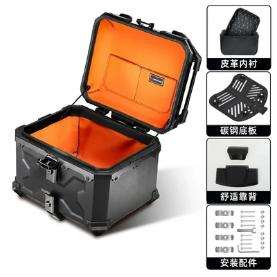 No. 9 X Model — Motorcycle trunk - 45l-double-lock-black-x-model-orange-lining-backrest-carbon-steel-quick-release-bottom-plate