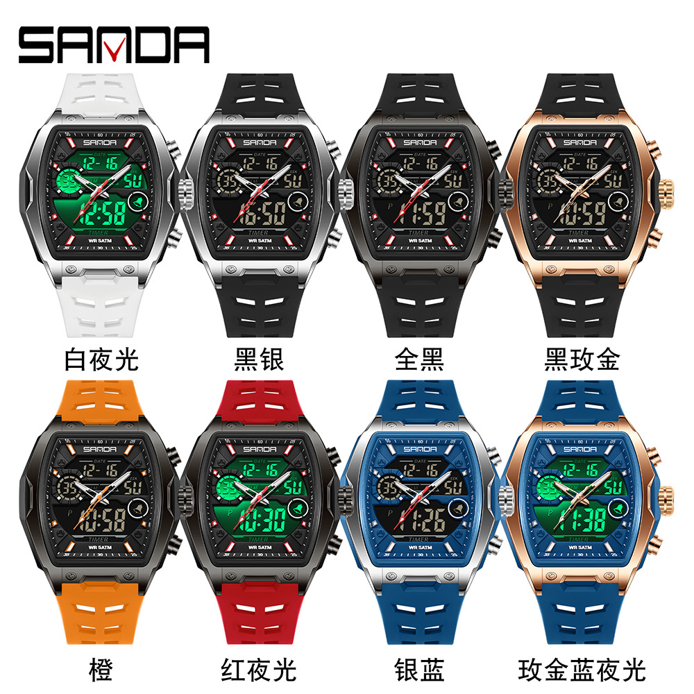 Sanda reloj electrónico reloj deportivo multifuncional en forma de barril de vino reloj despertador de fiesta estudiantil reloj impermeable 6235