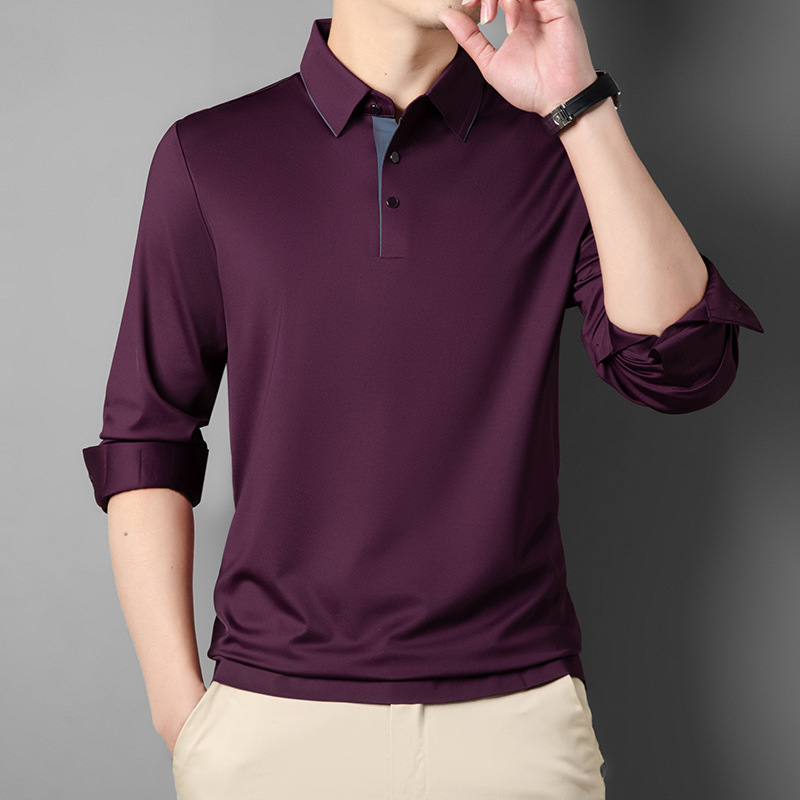 2026 Autumn New Men's Fashion High-End Solid Color Turn-Down Collar Long-Sleeve T-Shirt Casual Simple POLO Shirt Top 2026 Autumn New Men's Fashion High-End Solid Color Turn-Down Collar Long-Sleeve T-Shirt Casual Simple POLO Shirt Top