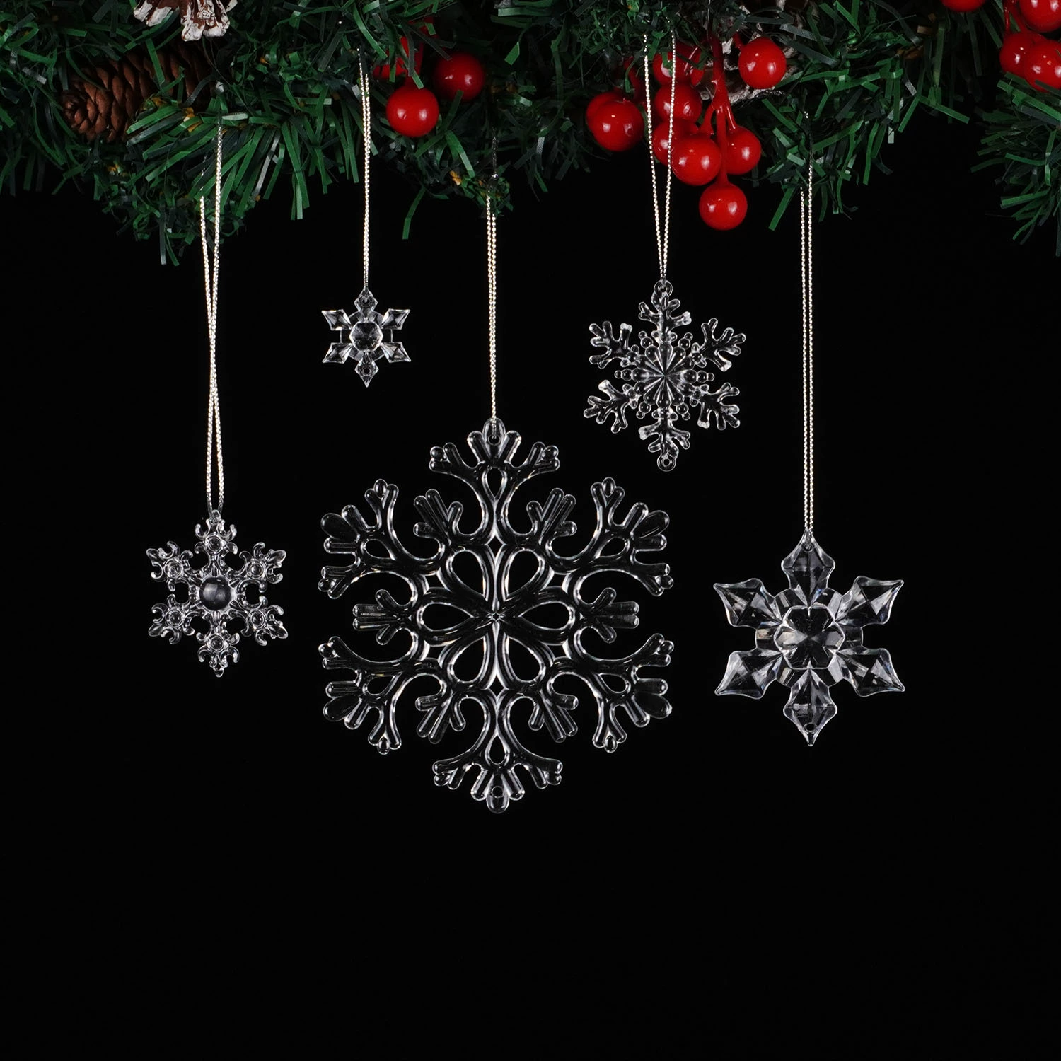 Рождественская снежинка из акрила, прозрачная хрустальная снежинка, украшение для елки, рождественская атмосфера, подвеска