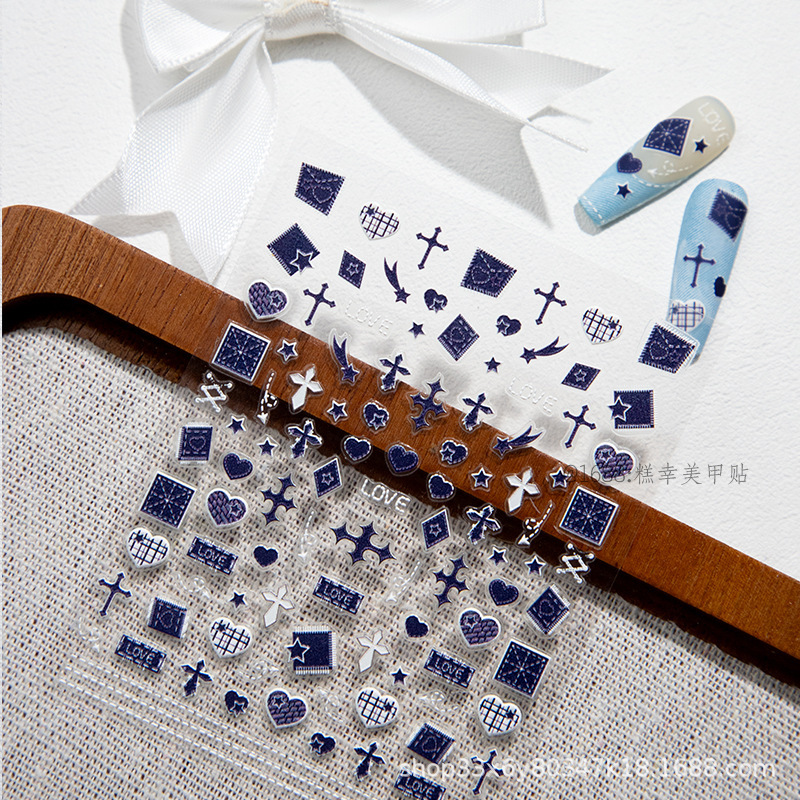 Embossed Nail Art Stickers Popular DIY Literary Retro Nail Stickers Factory Wholesale Denim Plaid Adhesive Stickers Embossed Nail Art Stickers Popular DIY Literary Retro Nail Stickers Factory Wholesale Denim Plaid Adhesive Stickers