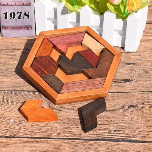 Cross-border wooden irregular block adult parent-child children's wooden toy hexagonal 3D puzzle Huarongdao puzzle