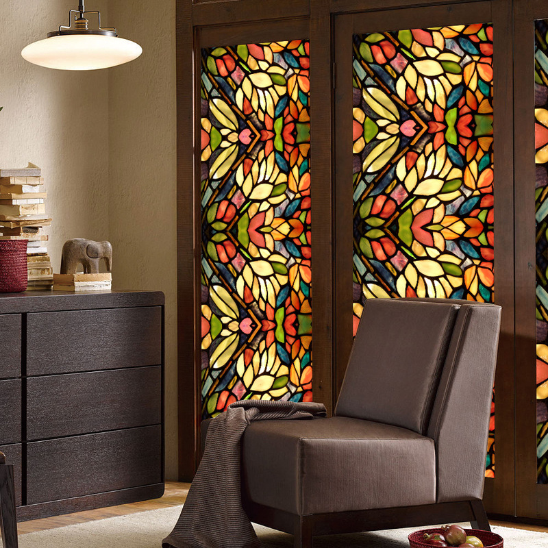 BL120 cross-border color retro flower electrostatic Glass stickers PVC adhesive-free removable bathroom privacy window film