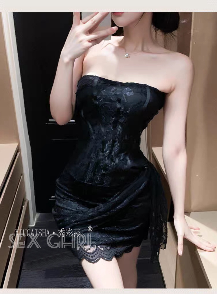 Purple Lace Strapless Tube Top Lingerie Set with Bodycon Skirt for Small Busts — detail image 5