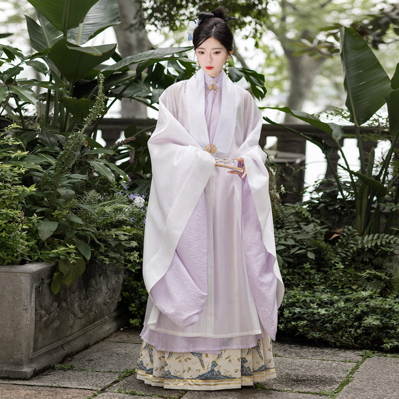 Original Ming-Style Cape Hanfu for Women, 2026 New Model, Light Purple Gradient White Gauze, Suitable for Daily Wear, Improved National Style Set Original Ming-Style Cape Hanfu for Women, 2026 New Model, Light Purple Gradient White Gauze, Suitable for Daily Wear, Improved National Style Set