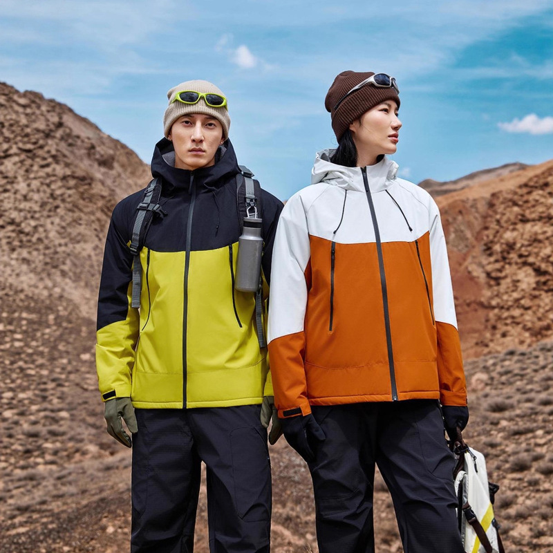 One-Piece Thickened Ultra-Soft Color-Blocked Hooded Windbreaker Jacket for Work, Car Repair, and Milk Tea Shop Uniforms, Customizable with Logo Printing