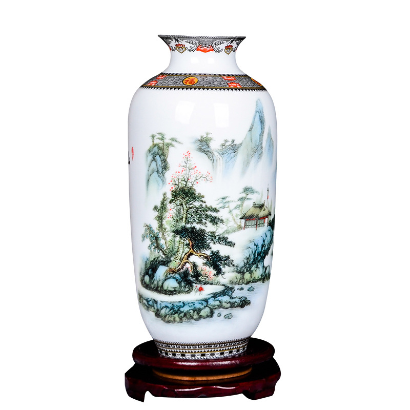 산과 강의 아름다운 색상 단일 병 + 베이스