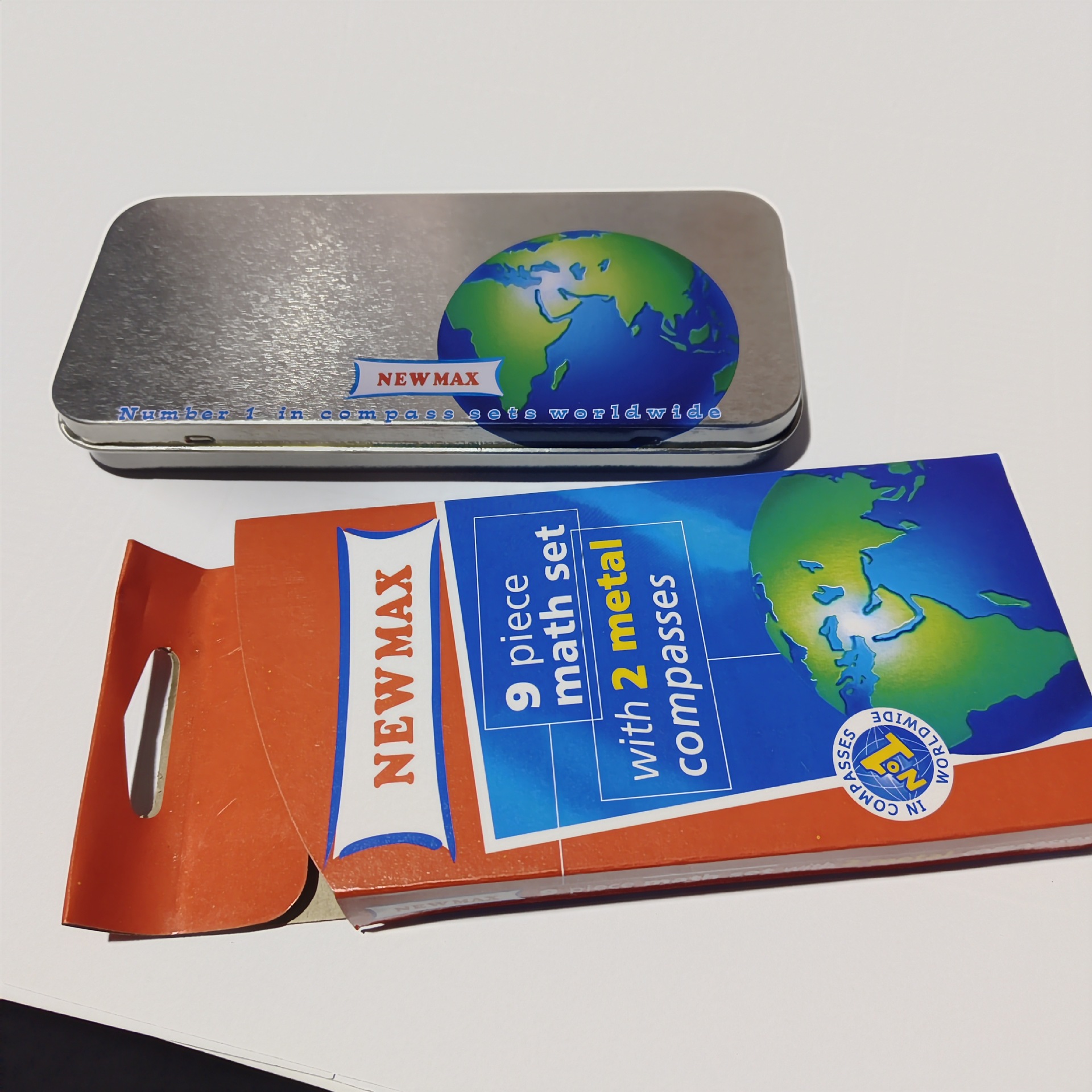 caja de lata transfronteriza 9 piezas de herramientas de dibujo de la brújula metálica regla de regla de regla de triángulo regla recta al por mayor image 7
