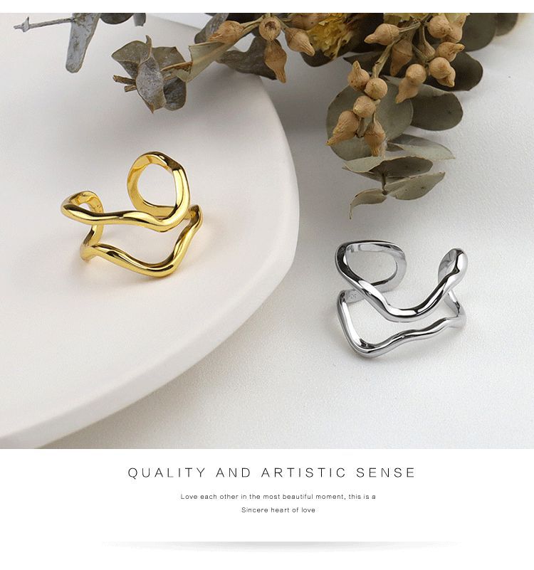 New simple geometric open doublelayer irregular index finger ringpicture9