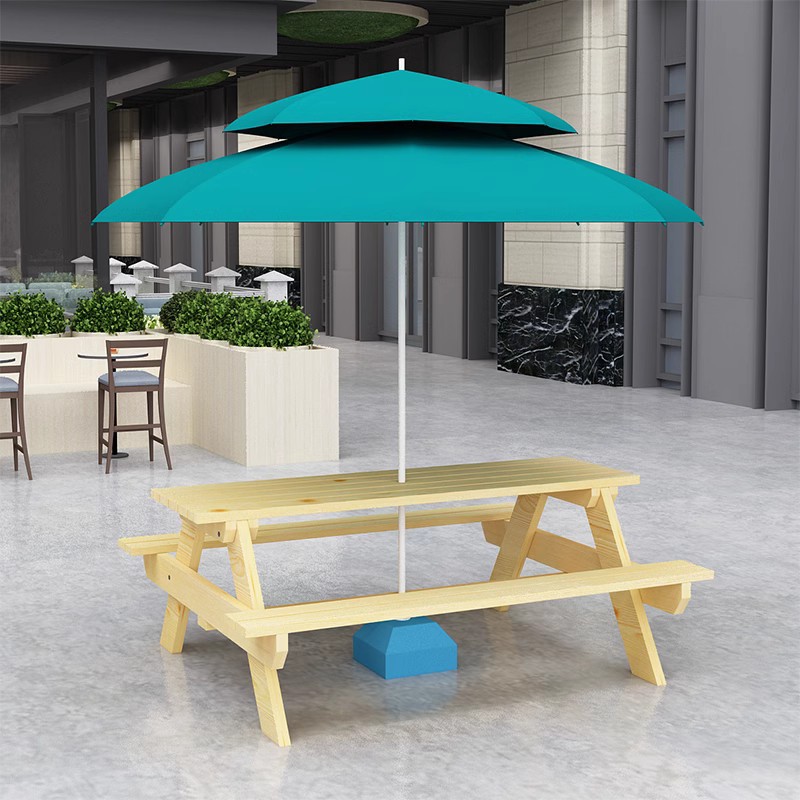 Outdoor table and chair set, milk tea and coffee shop courtyard, outdoor canteen, integrated table and chair with umbrella, park, solid wood and anti-corrosion.