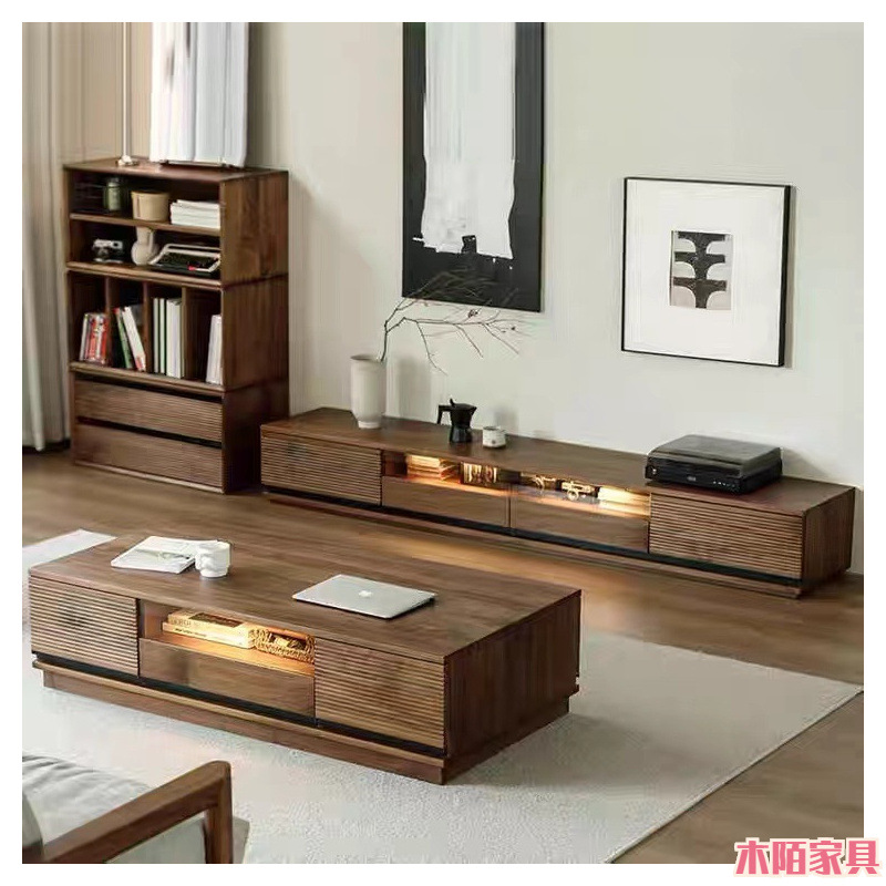 All Solid Wood Floor-Standing Tv Cabinet, North American Black Walnut Audio-Visual Cabinet, Italian Light Luxury Tv Cabinet, Living Room Home Tv Cabinet