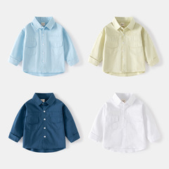 Spring new boys' long-sleeved shirts, lapel small and medium-sized children's casual shirts, light-colored fresh children's shirts