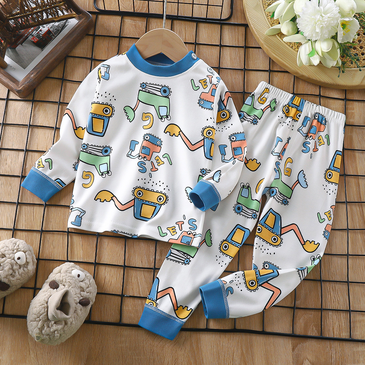 Niños calentadores ropa interior set de algodón niño chaqueta de otoño pantalones de otoño bebé niñas pijamas de mangas largas ropa para el hogar moda