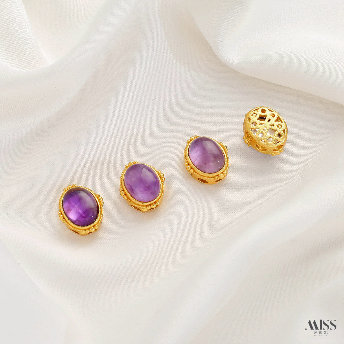 Inlaid with natural amethyst, plated with real gold and thick silver, angel and osmanthus drop-shaped decorative bead pendant DIY jewelry accessories