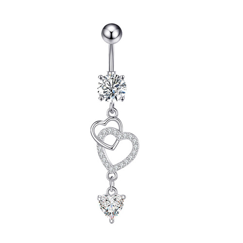 Amazon's best-selling piercing jewelry, zircon heart belly button ring, love belly button nail, cross-border wholesale dropshipping