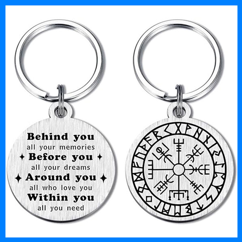 Cross-Border Double-Sided Viking Blessing Nordic Mythology Hammer Tree Wolf Totem Stainless Steel Pendant Keychain