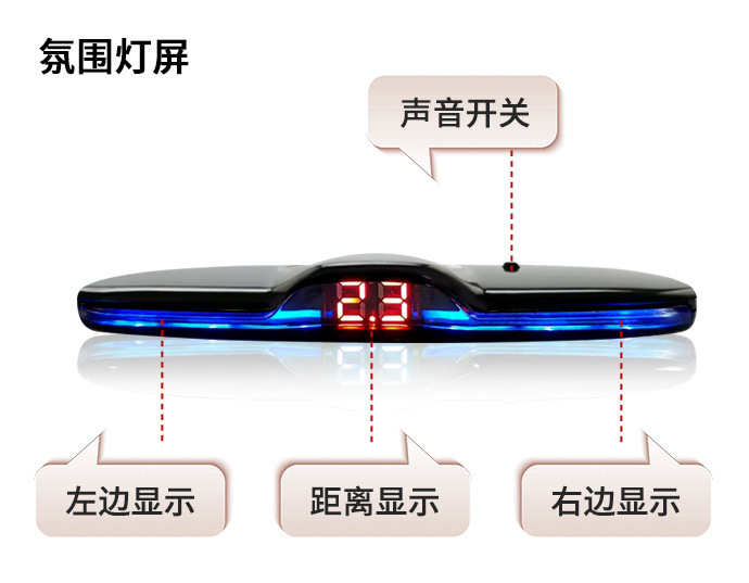 Suitable for Reversing Radar 4-Probe 6-Probe 8-Probe Beep Sound Real Voice Dual-Core Crescent Screen Front and Rear Radar