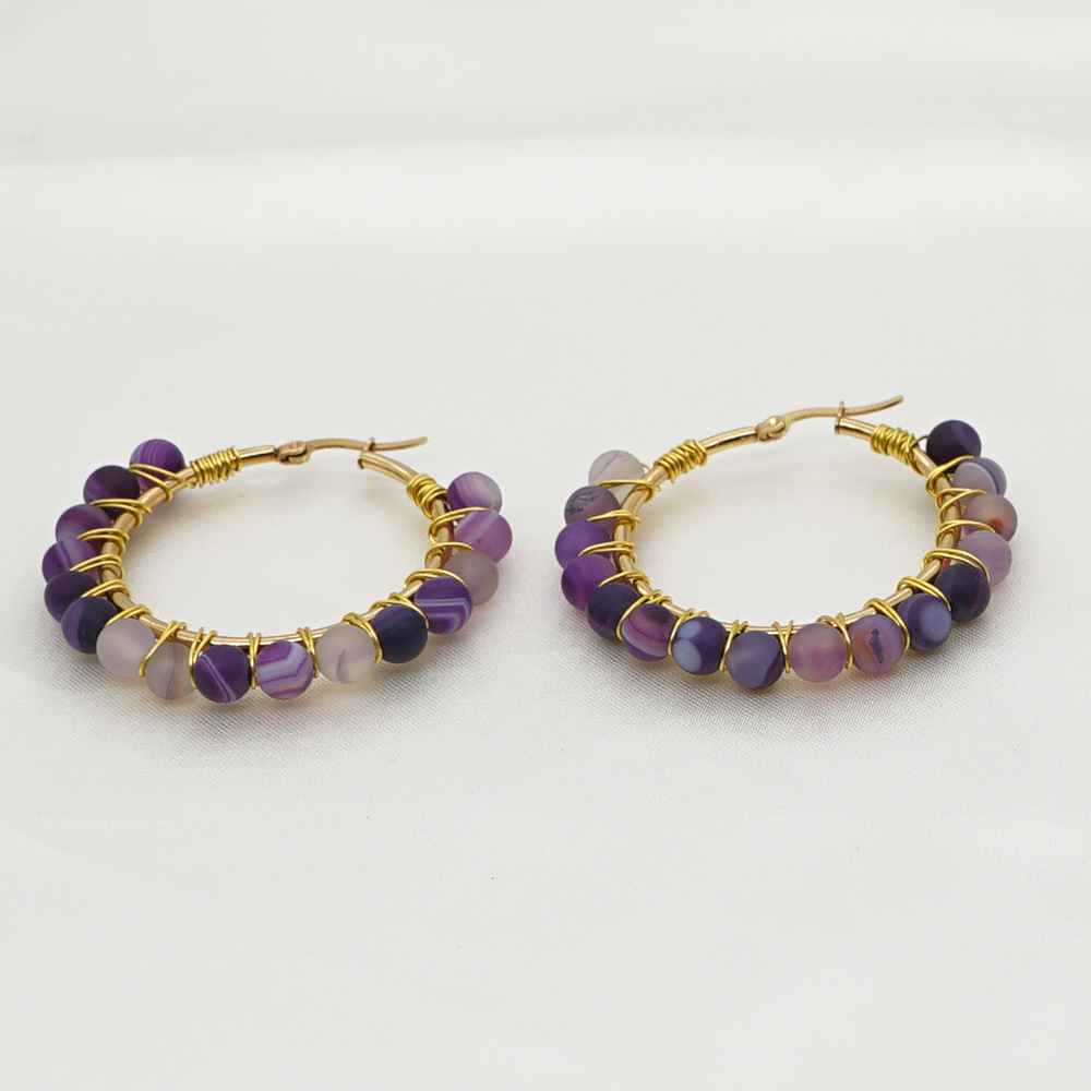 Simple Amethyst Agate Natural Stone Large Hoop Earrings display picture 20